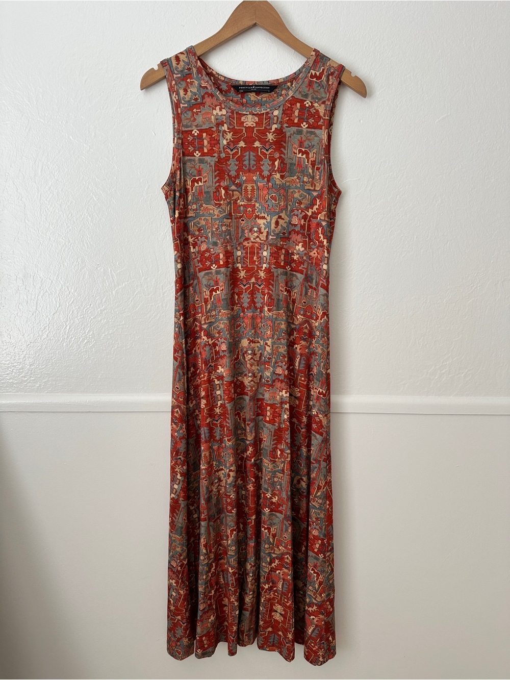 Peruvian Connection Boho Maxi Red Sleeveless Dress Small